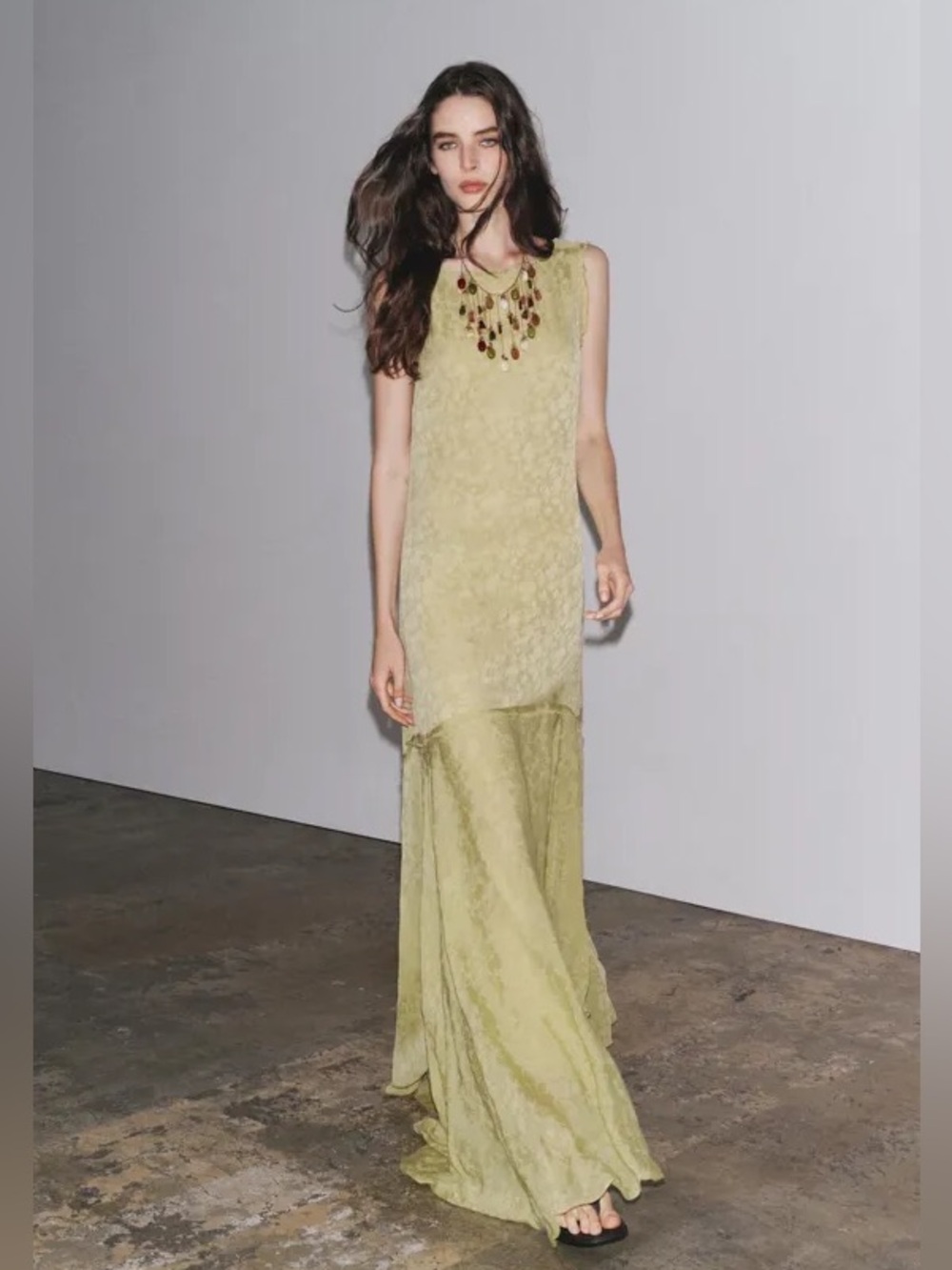 Zara ZW Collection Jacquard Open Back Maxi Dress M NWT